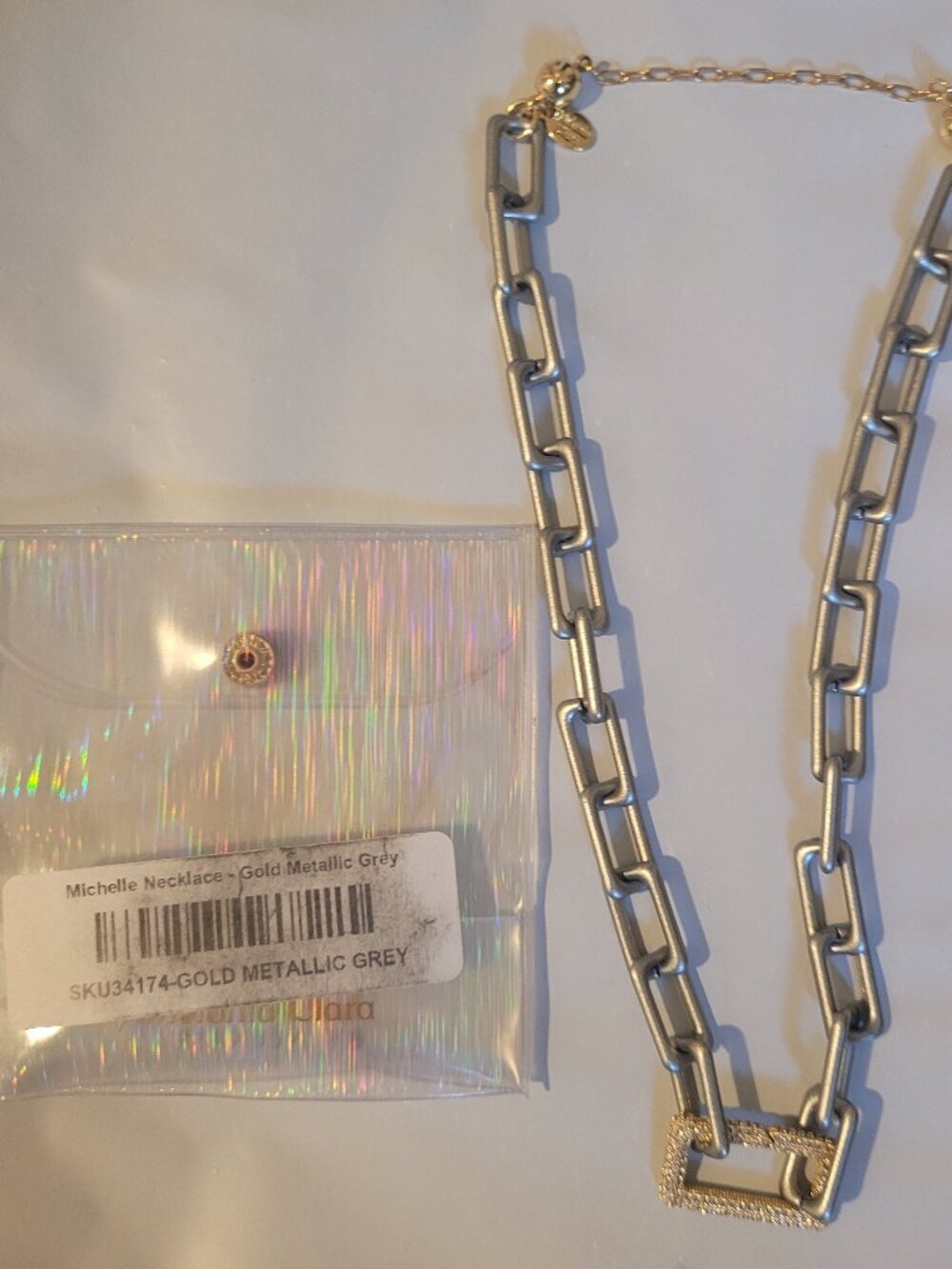 Chunky Fashion Statement Necklace in Mixed Metals, NIB, 3" Magnetic Extender Inc